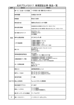 北のブランド2017 新規認証企業・製品一覧