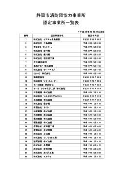 静岡市消防団協力事業所 認定事業所一覧表
