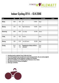 Indoor Cycling 07.11. &ndash; 13.11.2016