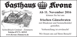 Ab 11. November 2016 frischen Gänsebraten