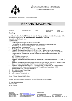 Bekanntmachung: Sitzung des Gemeinderates Neuhausen