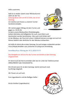 Hallo zusammen, bald ist es wieder soweit unser Nikolausturnier