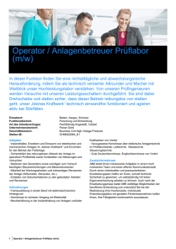 Operator / Anlagenbetreuer Prüflabor (m/w)