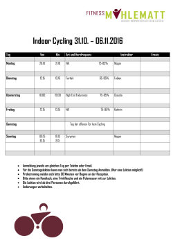 Indoor Cycling 31.10. – 06.11.2016