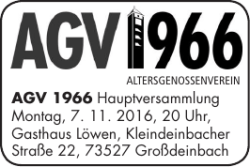AGV 1966 Hauptversammlung Montag, 7. 11. 2016, 20 Uhr
