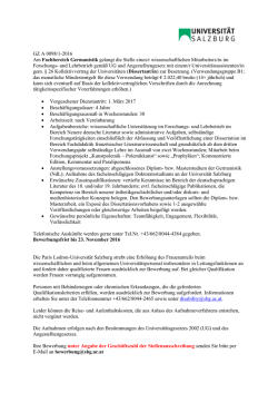GZ A 0098/1-2016 Am Fachbereich Germanistik gelangt die Stelle