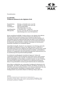 handWERK Tradiertes K&ouml;nnen in der digitalen Welt
