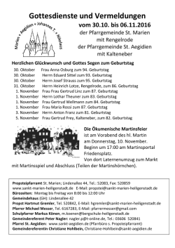Gottesdienste und Vermeldungen - Kath. Propsteipfarrei St. Marien