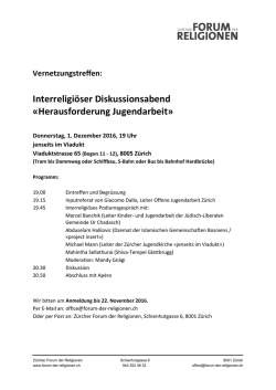 Interreligi&ouml;ser Diskussionsabend &laquo;Herausforderung Jugendarbeit