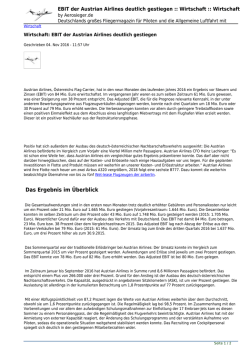 EBIT der Austrian Airlines deutlich gestiegen