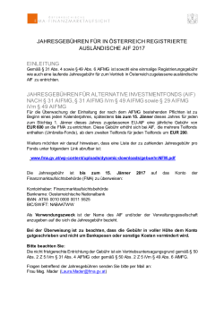jahresgeb&uuml;hren f&uuml;r in &ouml;sterreich registrierte ausl&auml;ndische aif