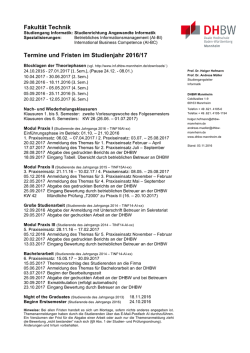 Fakultät Technik Termine und Fristen im Studienjahr 2016/17