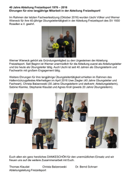 40 Jahre Abteilung Freizeitsport 1976 – 2016