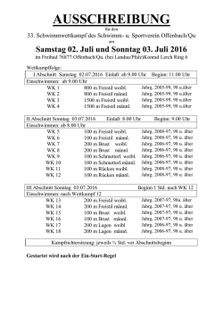 Samstag 02. Juli und Sonntag 03. Juli 2016