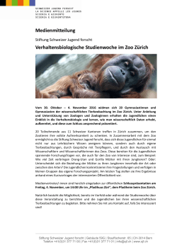 Medienmitteilung Verhaltensbiologische Studienwoche im Zoo Zürich