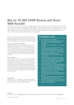 Bis zu 10 000 CHW Bonus auf Ihren WIR-Kredit!