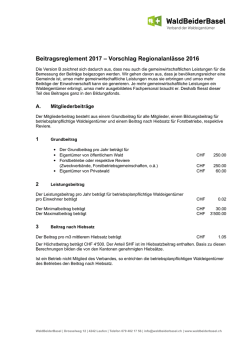 Beitragsreglement 2017 – Vorschlag Regionalanlässe 2016