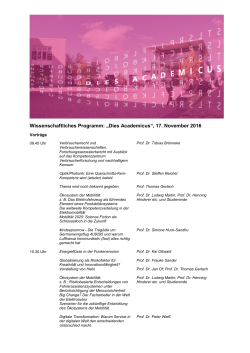Wissenschaftliches Programm: „Dies Academicus“, 17. November