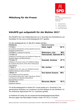 Mitteilung für die Presse KölnSPD gut aufgestellt für die Wahlen 2017
