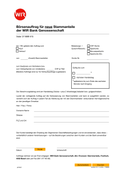 Börsenauftrag neuer Stammanteil via WIR Bank (Valor 31`699`415)