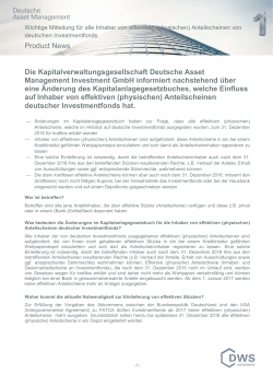 Product News Die Kapitalverwaltungsgesellschaft Deutsche Asset