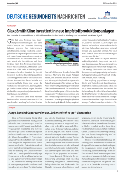 GlaxoSmithKline investiert in neue Impfstofiproduktionsanlagen