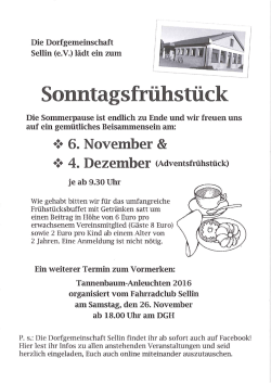 Einladung zum Sonntagsfrühstück am 06.11.und 04.12.2016