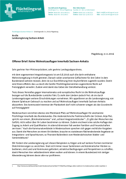 Offener Brief: Keine Wohnsitzauflagen innerhalb Sachsen