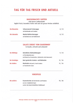 Stellen Sie sich Ihr persönliches Menu zusammen. Täglich frisch!