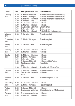Gottesdienstordnung Datum Zeit Pfarrgemeinde / Ort Gottesdienst