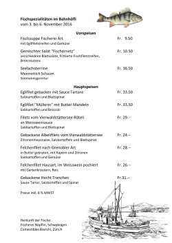 Fischspezialitäten im Bahnhöfli vom 3. bis 6. November 2016