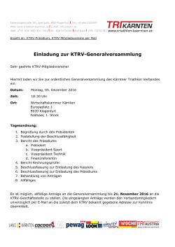 Einladung zur KTRV-Generalversammlung