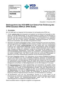 Stellungnahme des VCD NRW zum Entwurf der