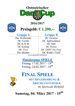 Dartcup 2016/2017 - Sportcafe Birkfeld