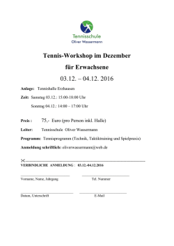 Tennis-Workshop im Dezember für Erwachsene 03.12. – 04.12. 2016