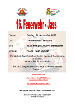 Datum: Freitag, 11. November 2016 Ort: Gemeindesaal Zentrum Zeit