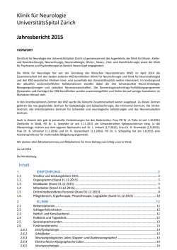Jahresbericht 2015 Klinik f&uuml;r Neurologie Universit&auml;tsspital Z&uuml;rich
