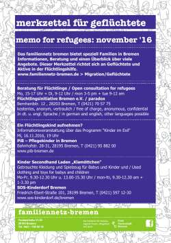 Merkzettel für Geflüchtete - Monat November