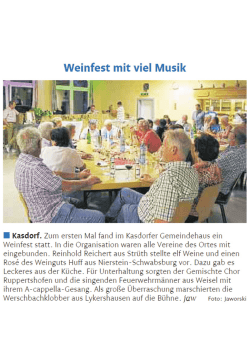 Page 1 Weinfest mit viel Musik Kasdorf. Zum ersten Mal fand im