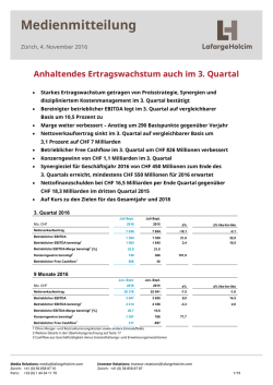 LafargeHolcim: Anhaltendes Ertragswachstum auch im 3. Quartal