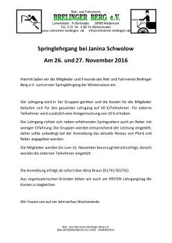 Springlehrgang bei Janina Schwolow Am 26. und 27. November 2016