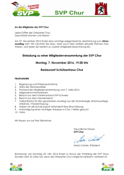 Einladung zu einer Mitgliederversammlung der SVP Chur Montag, 7