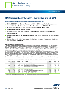 OMV Konzernbericht Jänner – September und Q3 2016
