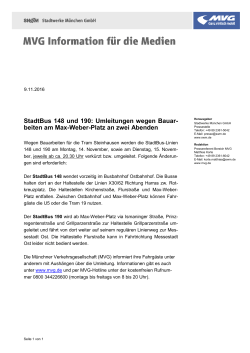 StadtBus 148 und 190: Umleitungen wegen Bauarbeiten am Max