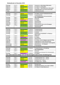 Gottesdienste im November 2016 Das außerordentliche Heilige