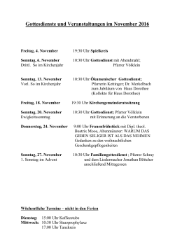 Gottesdienste und Veranstaltungen im November 2016
