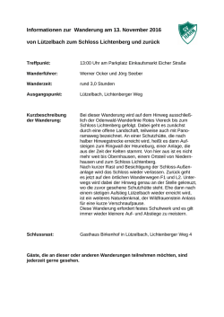 Informationen zur Wanderung am 13. November 2016 von