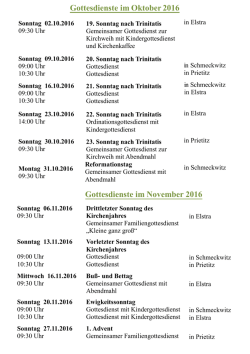 Gottesdienste im Oktober 2016 Gottesdienste im November 2016