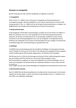 Hinweise zur Zweigstelle - Rechtsanwaltskammer Berlin