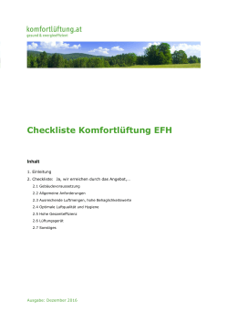 Checkliste Komfortlüftung EFH